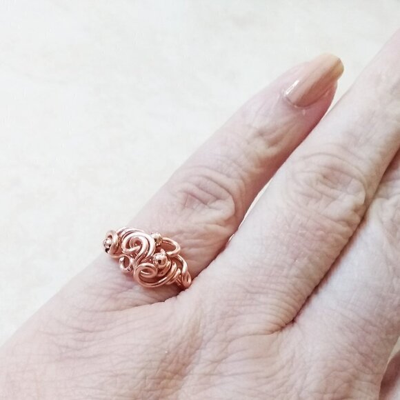 Stunning & One-of-a-kind Copper Wire Ring - Size 6.75-7 - Girly Swirly & Curly! - Picture 2 of 11
